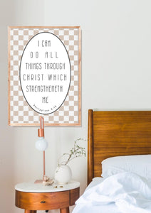 I Can Do All Things Through Christ: Inspirational Wooden Sign - Checkered Home Decor, Motivational Wall Art, Perfect housewarming gift Phill