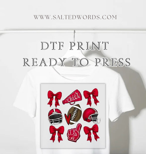 Coquette Bows and Football - Red DTF transfer - Salted Words, LLC