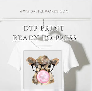 Cow bubble gum & glasses DTF print