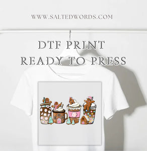 Ginger Bread Christmas coffee cups coffee mugs DTF print transfer Ready to Press