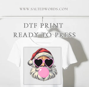 Santa Christmas heart glasses bubble gum DTF print transfer Ready to Press