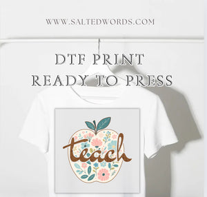 Teach apple floral back to school DTF print