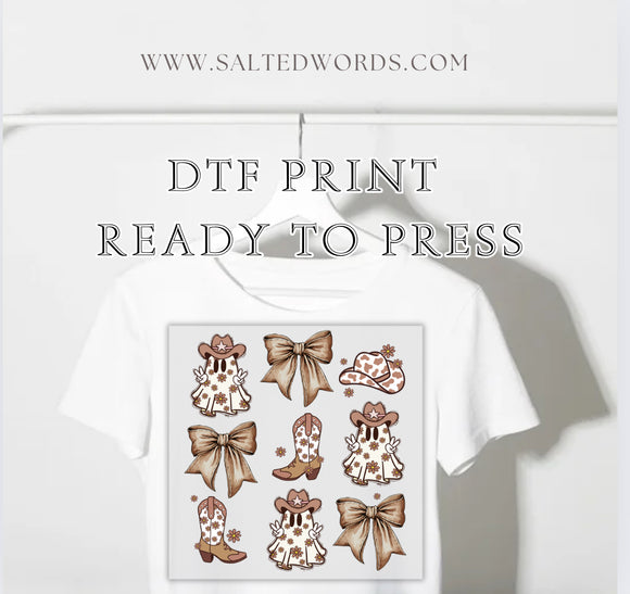 Cowboy hat, Ghost & bows aesthetic fall DTF print