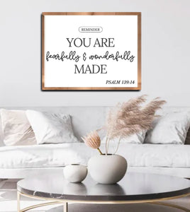 Modern You are fearfully and wonderfully made Psalm 139:14 Wood Sign | Inspirational Wall Art | Rustic Home Decor | Faith-Based Gift | Christian Decor for Living Room, Bedroom, or Office