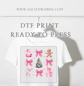 Christmas Santa Croquette bow Christmas tree 6 set DTF print transfer Ready to Press