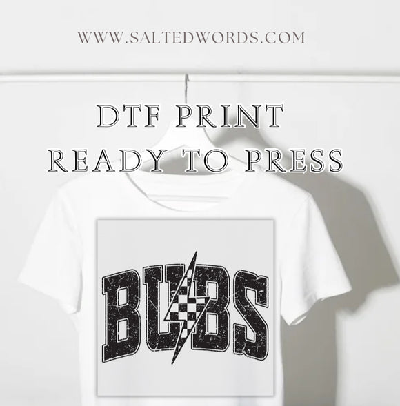 Bubs checkered lightning bolt DTF print transfer Ready to Press