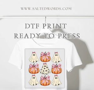 Cute Ghost & pumpkins with bows aesthetic fall DTF print