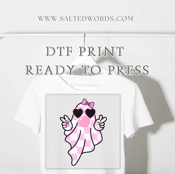 Pink checkered Bubble gum Ghost DTF print