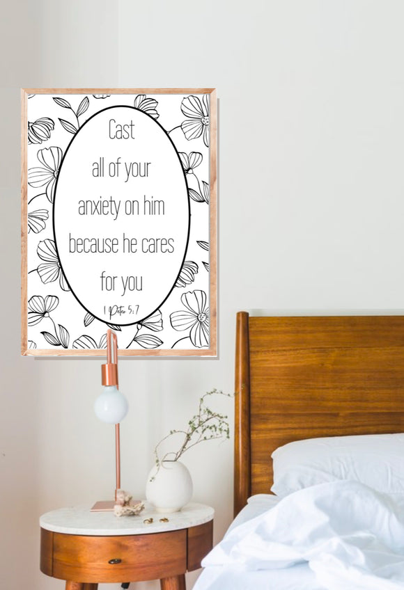 Cast of your anxiety Handmade Christian Wood Sign -Wall Decor for Home, Inspirational Quotes, Unique Gift for Believers, Bible Verse 1Peter