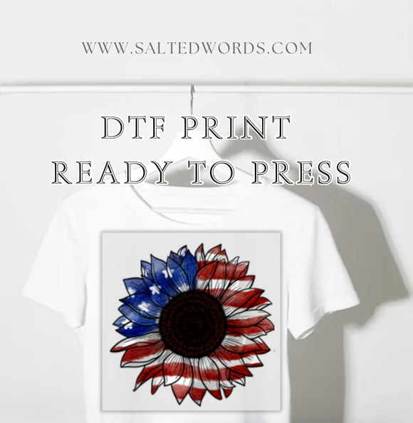 American flag sunflower patriotic DTF print transfer Ready to Press