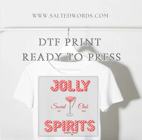 Jolly Spirits social club Christmas Santa DTF print transfer Ready to Press