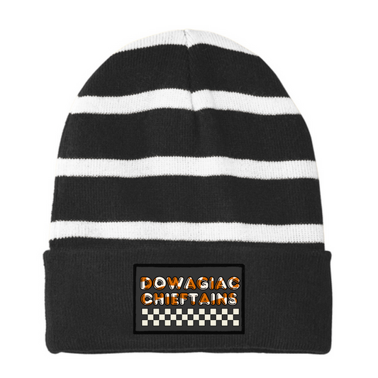 Dowagiac Chieftains Patch Beanie STC31 Sport-Tek Striped Beanie with Solid Band