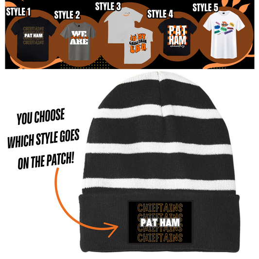 Pat Ham Patch Beanie STC31 Sport-Tek Striped Beanie with Solid Band